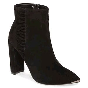 TED BAKER BLACK SUEDE RUFFLE BLOCK HEEL BOOTIE